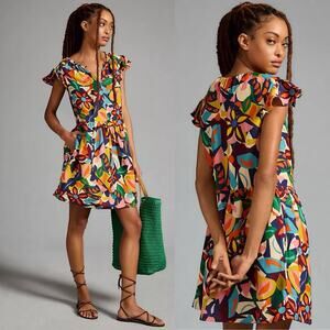 Anthropologie Alexandra Linen blen Dress Matisse Print Sz Medium dopamine Artsy